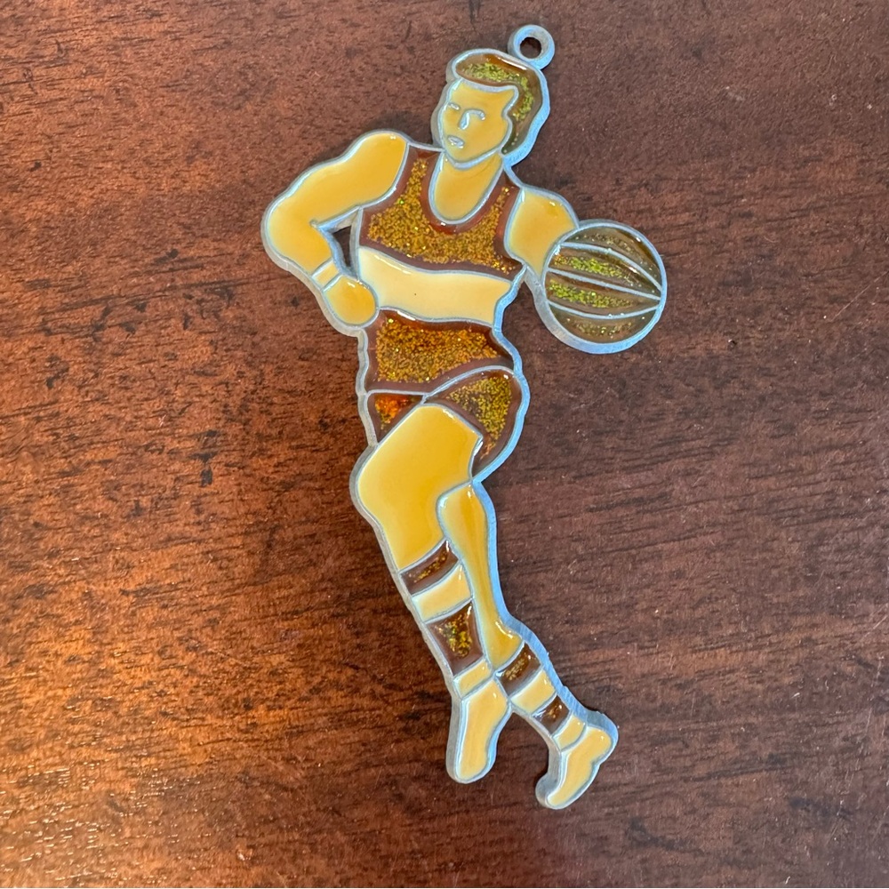 Vintage BASKETBALL PLAYER-gold  jersey Stained Glass Window Sun Catchers